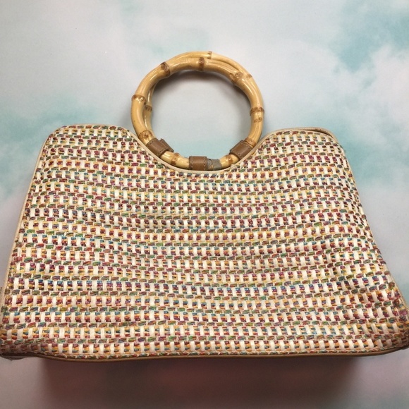 FOSSIL 75082  Multi-Color Woven Straw Bag Bamboo - Picture 1 of 7